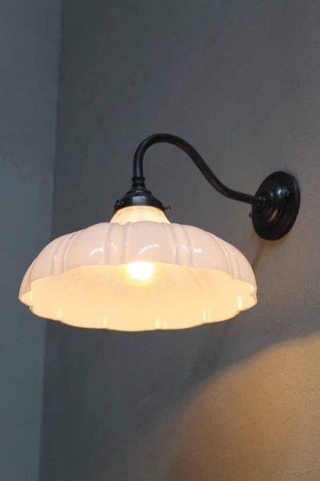 The milky glass shade s shapely ornate design comes in both small and large sizes. opal glass shade with gooseneck wall sconce. lighting Melbourne