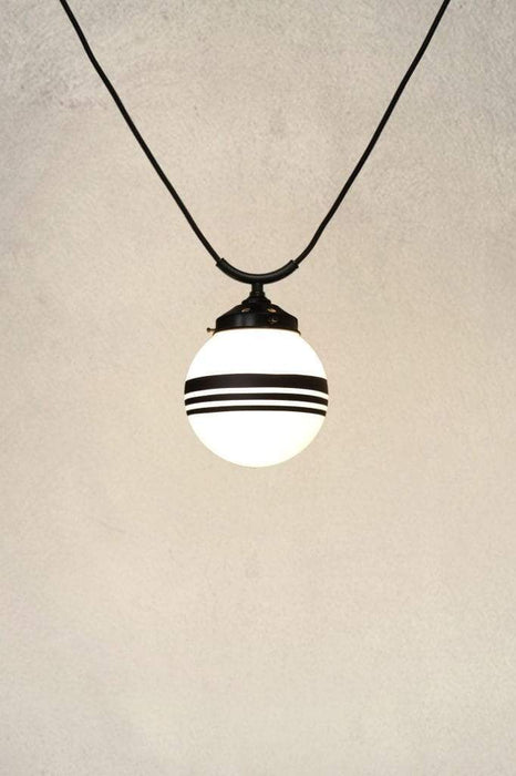 Trapeze pendant light with three stripe shade