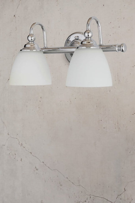 Two light opal wall light in chrome finish