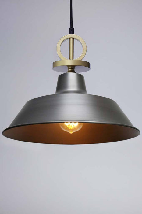 Vintage steel pendant light with gold cord and disc