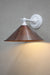 White steel arm wall light with aged copper shade