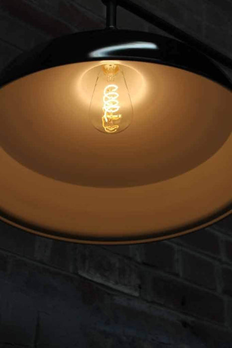 Warehouse industrial chandelier with a soft filament spiral led light bulb