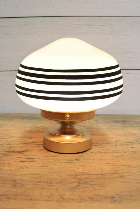 Washington Schoolhouse Lamp with five stripe shade and gold base