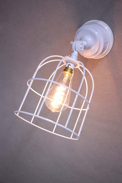 White cage wall light with large shade