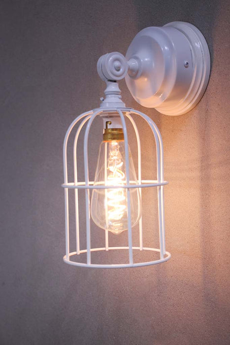 White cage wall light with small shade
