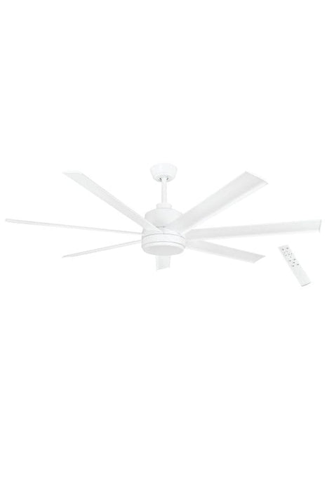 White ceiling fan with 7 blades and a remote control 