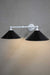 White double arm sconce with black shades