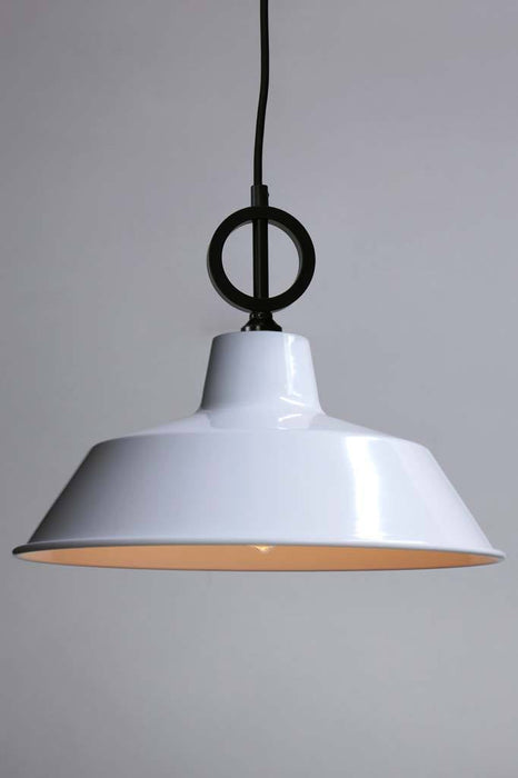 White pendant light with black cord without disc