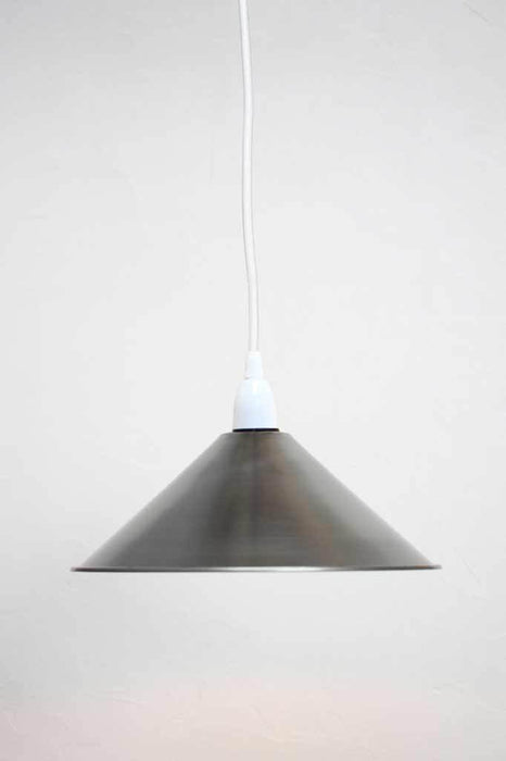 White pendant with steel cone shade