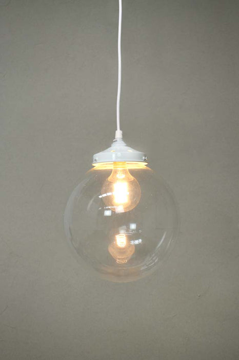 White round cord pendant light with medium clear shade