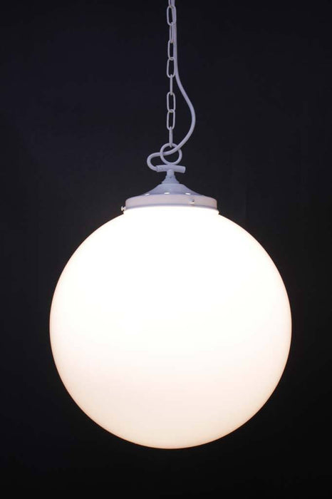 White side entry chain pendant light with extra large opal shade