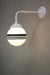 White steel 90 degree sconce with small opal three stripe shade