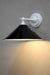 White steel arm wall light with black cone wall light