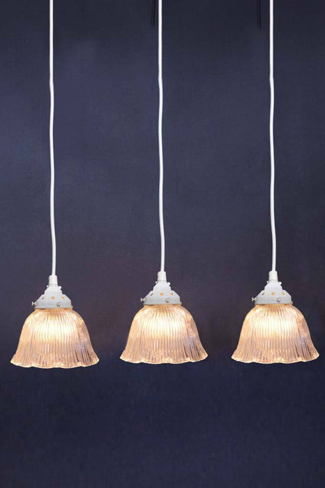 White pendant light with frill shades