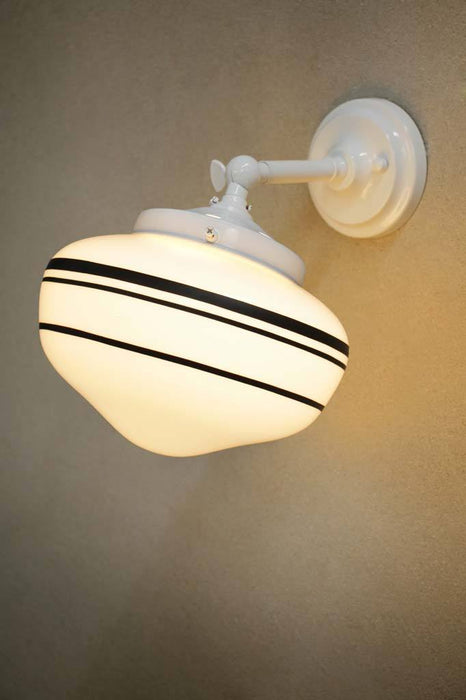 White wall light with small opal three stripe shade