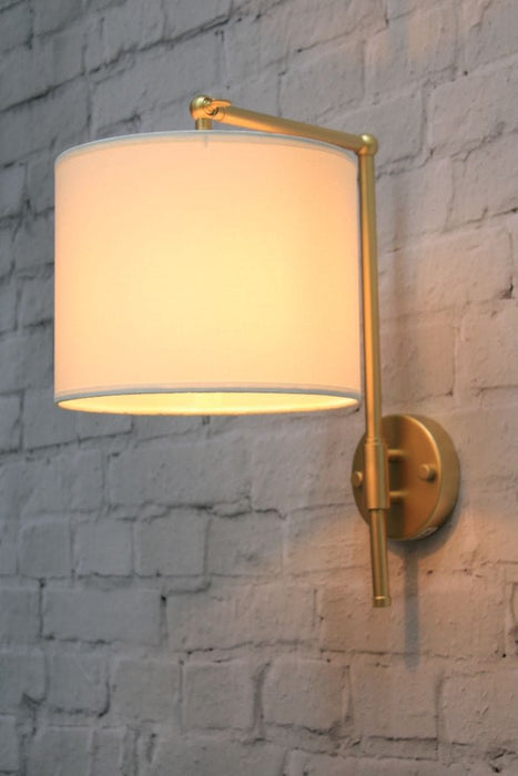 White linen shade swivel with gold arm