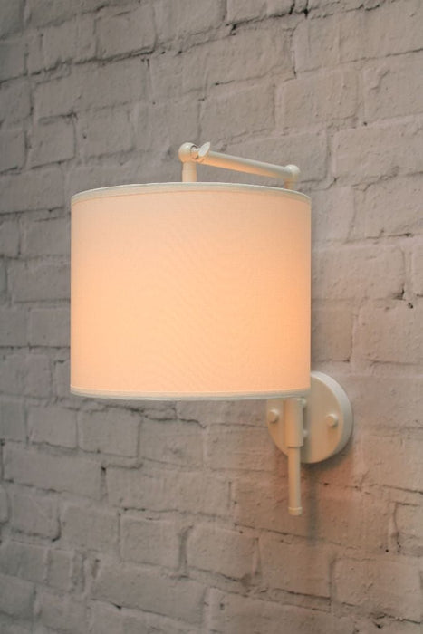 White linen shade swivel with white arm