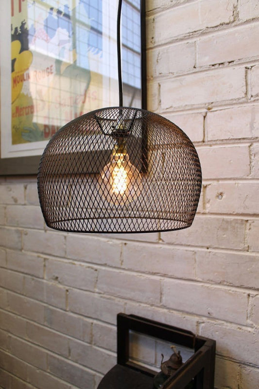 Wire basket pendant light with sprial round bulb