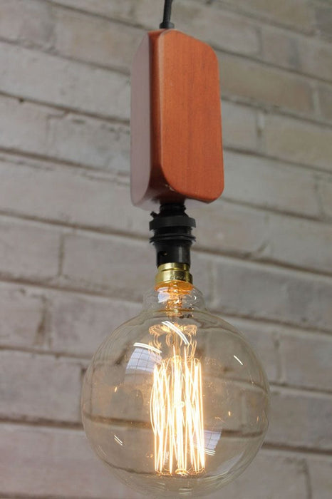 Wood block pendant light with edison bulb