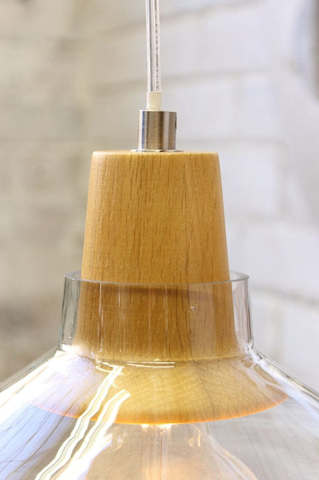 Wood top glass light natural timber lampholder cover