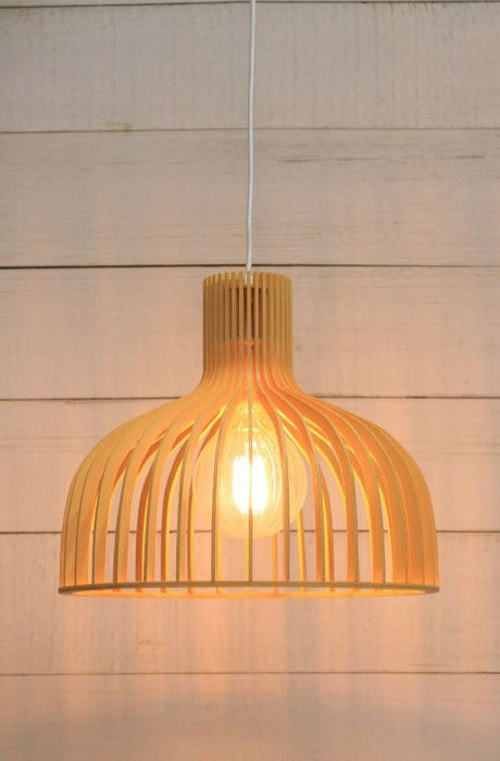 Wooden pendant light with white cord