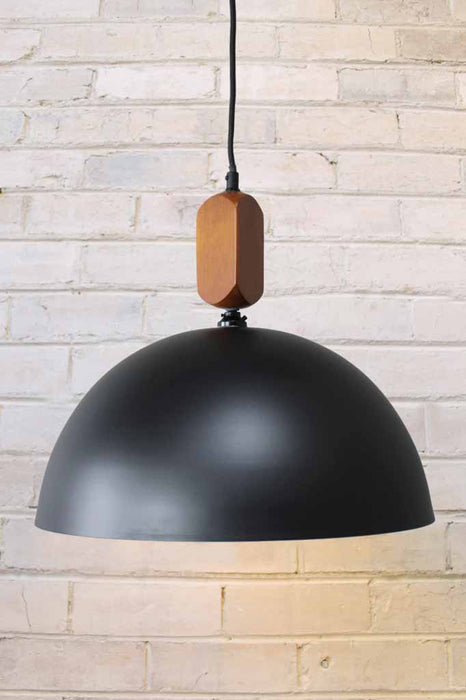 Wooden block black pendant light
