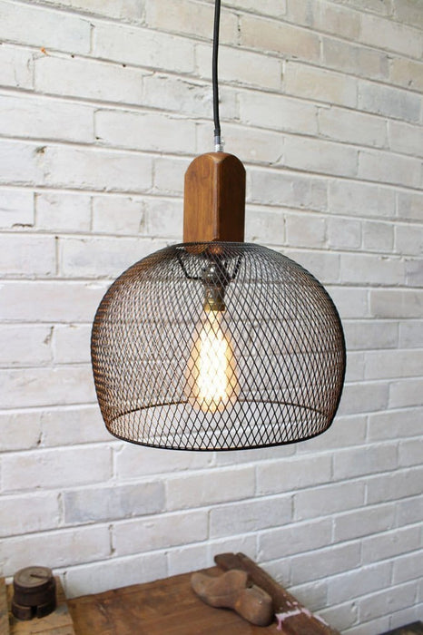 Woodtop basket pendant light with led bulb
