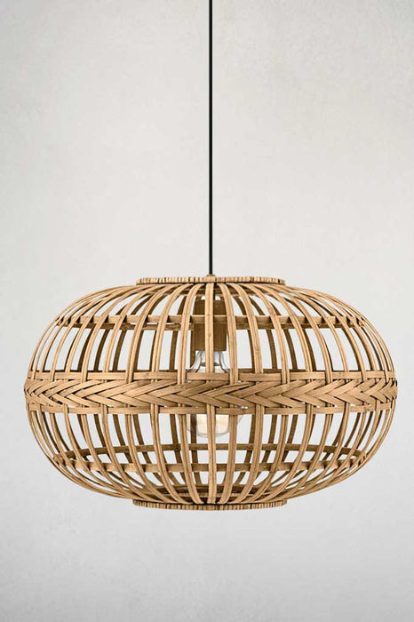 Woven pendant light with cane finish