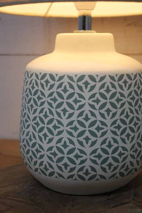 Batik pattern teal cream geometric design table lamps