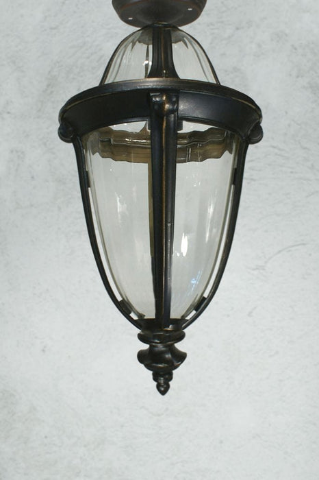 Antique bronze and glass exterior flush mount light