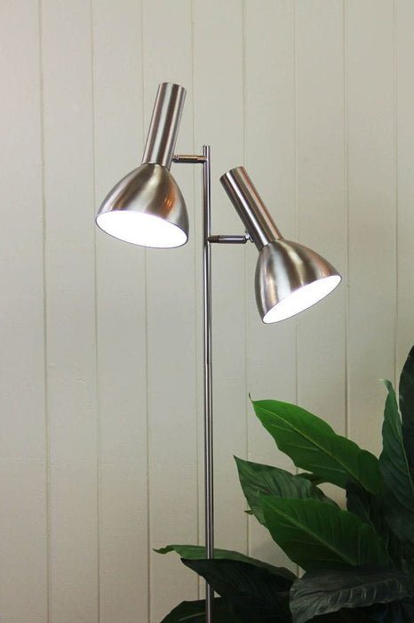 Brushed chrome floor lamp with two shades
