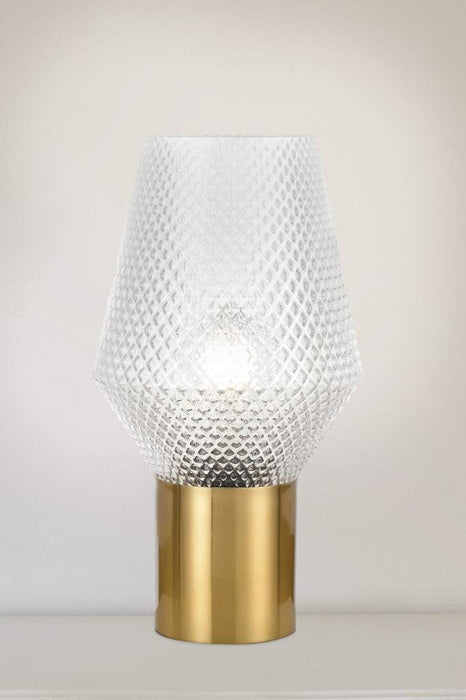 Clear glass table lamp with antique gold base