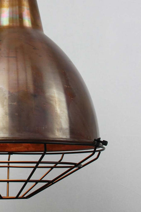 copper-pendant shade-with-black cage-guard