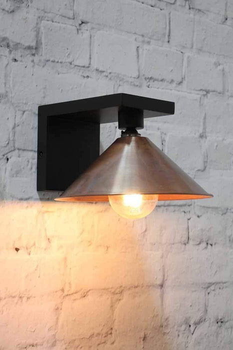 Copper shade on sleek black wooden wall sconce wall lights
