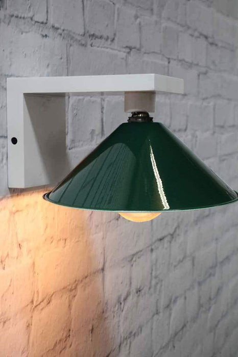 Federation green cone shade with modern white wooden wall sconce