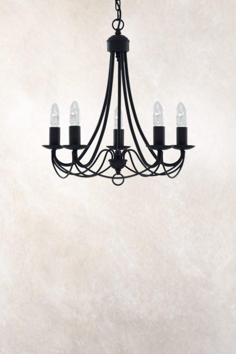 five light chandelier in black