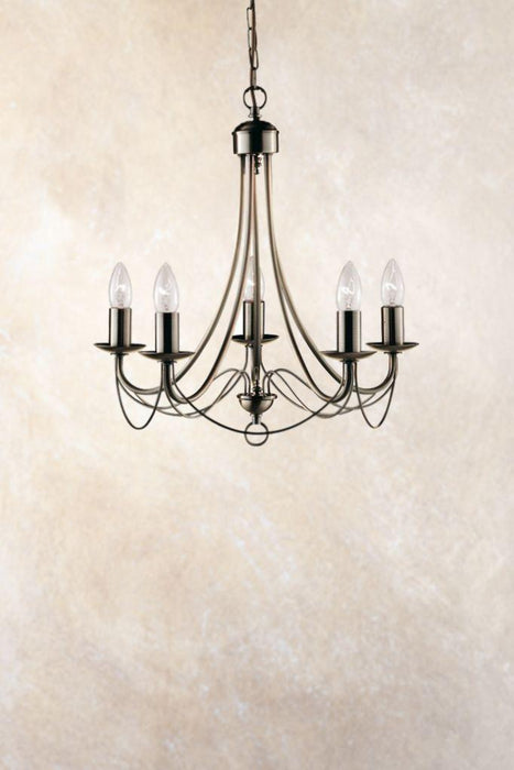 five light chandelier in antique brass