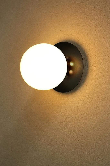 Glass Ball Disc Wall Light - Medium opal with small black disc