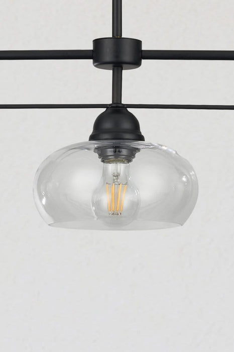 Glass shade detail for three light pendant