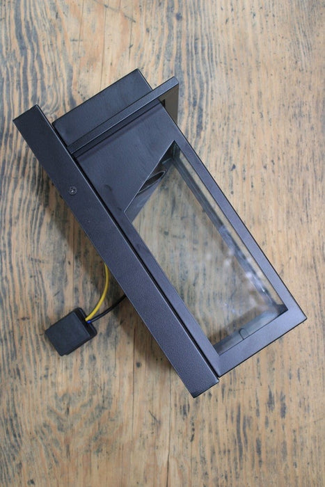 metal black wall light with clear glass panes