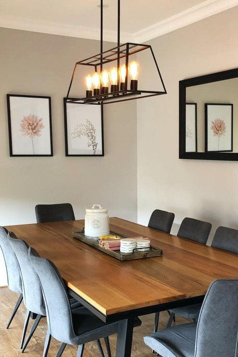 Black pendant over dining table