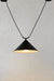 Large black steel cone shade on trapeze pendant