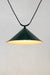 Large green steel cone shade on trapeze pendant