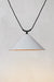 Large white steel cone shade on trapeze pendant