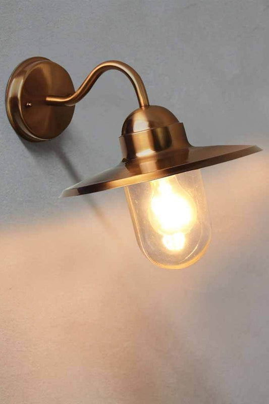 Brushed copper outdoor wall light. ideal for sheltered outdoor use such as lighting up porch entrances decks or verandah s or seaside
