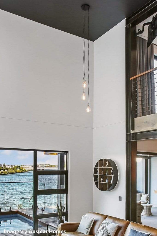 Multi light pendant. bare bulb lighting look. naked lighting