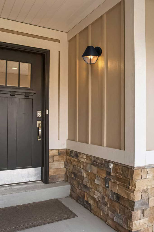 Exterior wall light with cage