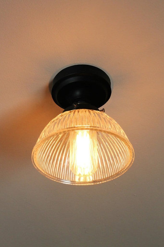 Vintage style flush mount. holophane glass shade