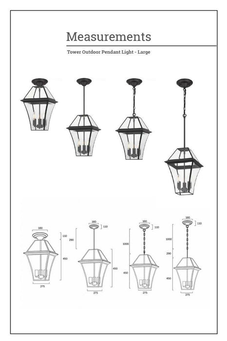 Measurement diagram for large Victorian style pendant light
