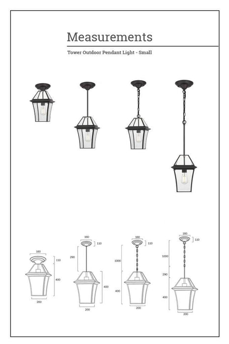 Measurement diagram for small Victorian style pendant light